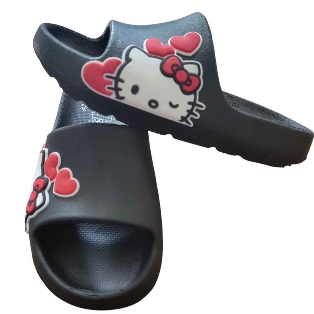Hello Kitty, black Slides Slippers Girls SZ 13/1 Slip On.